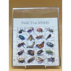 Insects & Spiders 33¢ US Stamp Page USPS 1998 20 Stamps w/Glass Bi-fold Folder P